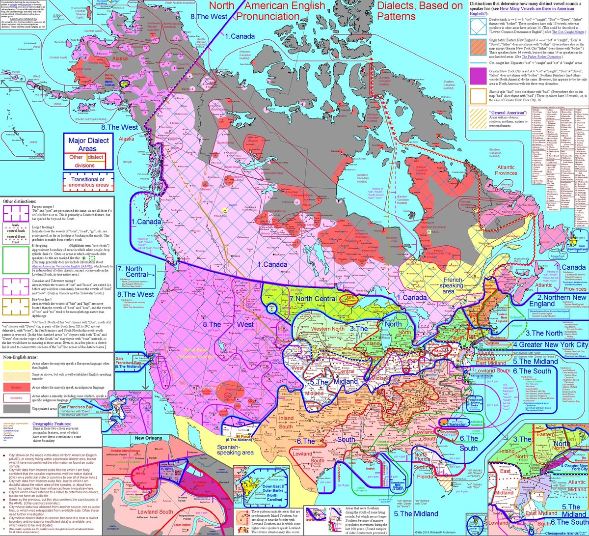 RolandGunnTN's tweet photo. 🧵 for some examples of my favorite American accents/ dialects. This is the best map I’ve found on the subject. We’ll start with some lesser known Southern dialects. https://t.co/658e7eW44d