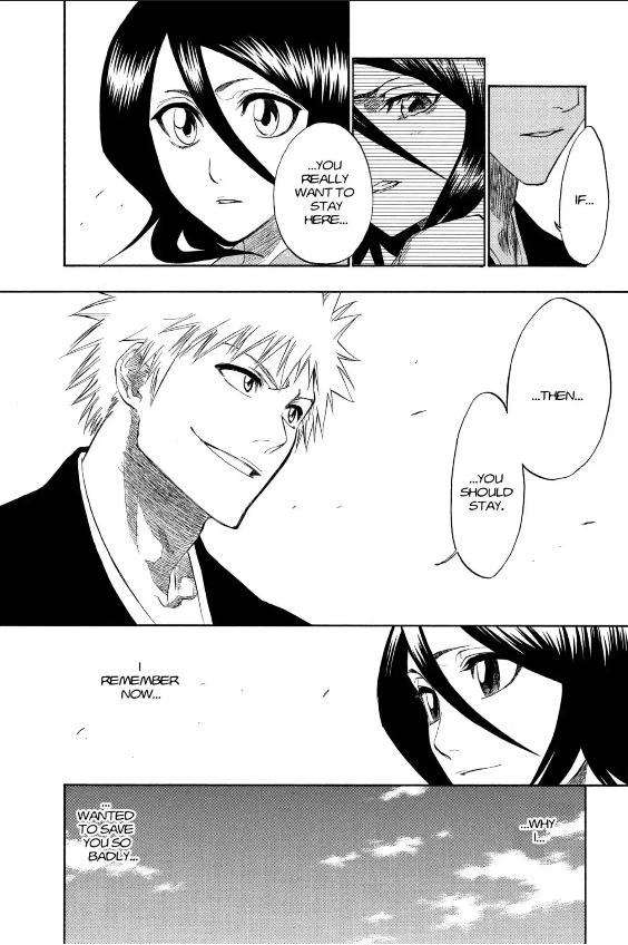 "i remember now ... why i wanted to save you so bad" he literally didnt wanna see rukia cry again omg 😭 