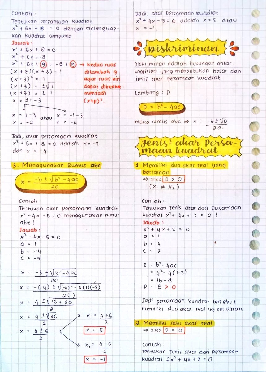 clearnote_id's tweet photo. Catatan pertama hari ini adalah catatan Persamaan Kuadrat oleh Fychart dalam kategori Ilmu Murni-Mahasiswa di Clearnote!👇
https://t.co/eIw4q3zFg4
#studytwt #ambistwt #AMBISVERSE #clearnote https://t.co/PSRmBwEg0H