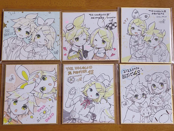 手描き色紙一旦全部載せ!!!!!!プロセカ鏡音達と缶バッジのくまみねちゃんです✍🏻✨ 