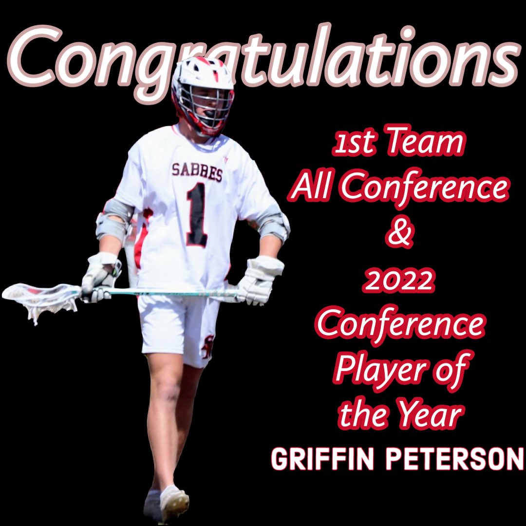 Senior Captain Griffin Peterson has been selected as the 2022 Southwestern/So. Meck 4A Conference Player of the Year.  Congrats <a href="/griffpeterson5/">Griffin Peterson</a> ! <a href="/SMHSSabres/">South Mecklenburg HS</a> @SM_Sabres <a href="/SewaneeTigerlax/">Sewanee Lacrosse</a> <a href="/Team91CLT/">Team 91 Charlotte</a>