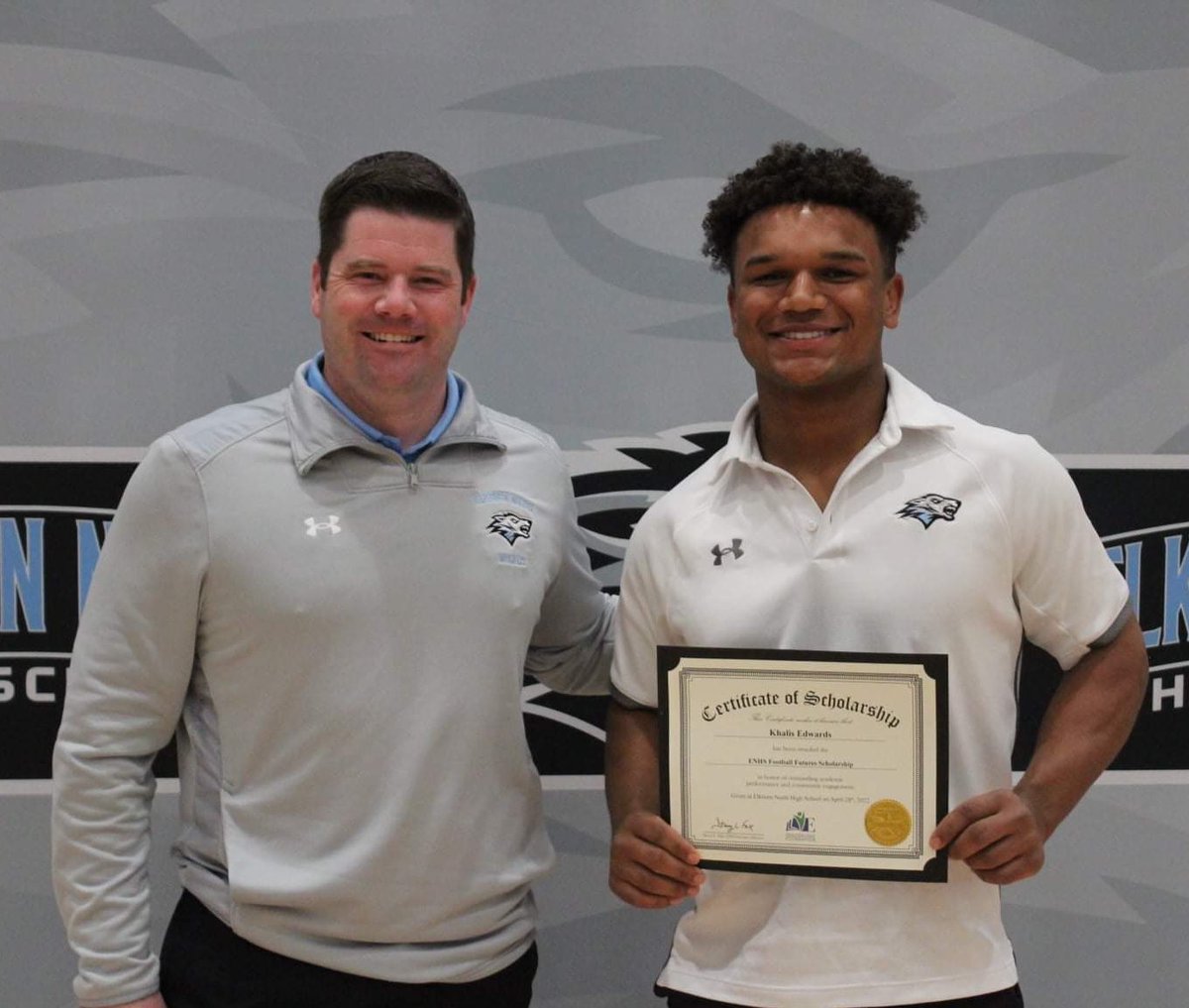 Huge congrats to <a href="/BCVaughn7/">Brady Vaughn</a> and <a href="/KhalisAedwards/">Khalis Edwards</a> on being named the inaugural <a href="/WolvesFBBooster/">ENHS FB Boosters</a> scholarship recipients!