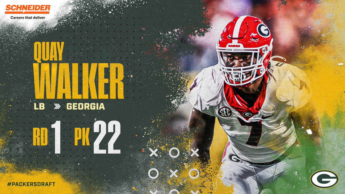 🚨 THE PICK IS IN 🚨

With the 22nd pick in the 2022 #NFLDraft, the #Packers select Georgia LB Quay Walker!
  
#PackersDraft | @SchneiderCareer