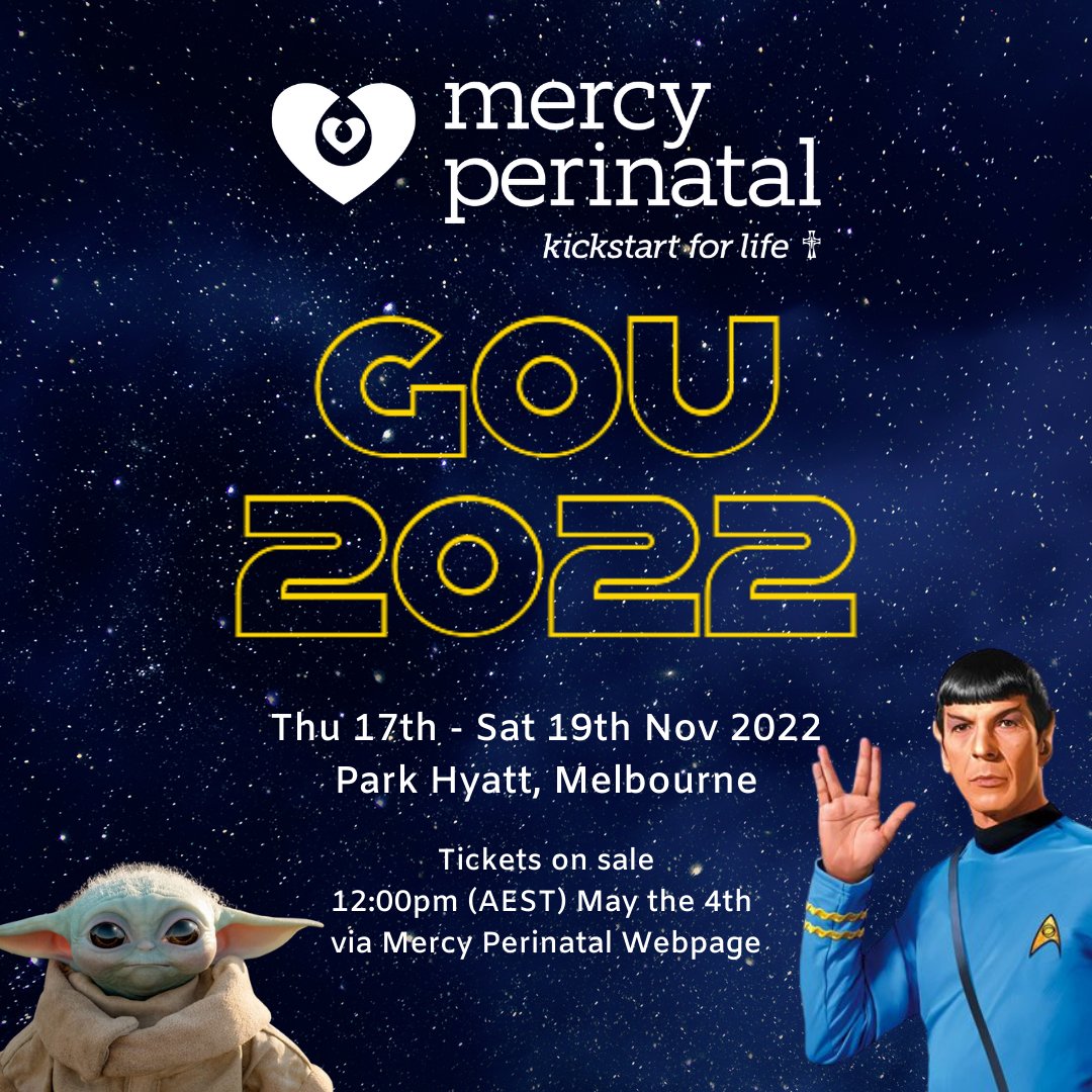 It's happening! We're back! GOU tickets go on sale next Weds, May the 4th at 12:00pm (AEST) ✨ We have a great lineup for you and trust us, it's not one to be missed! Keep an eye out on our webpage for more information to be uploaded shortly: mercyperinatal.com/events/upcomin… #GOU2022