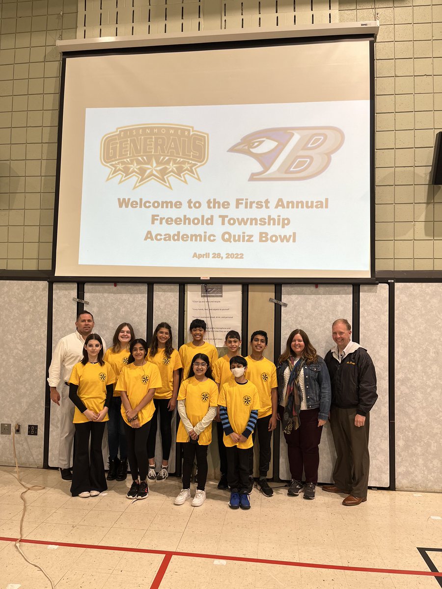 BLoganDDE's tweet photo. So proud and honored to be a part of the First Annual Freehold Township Academic Quiz Bowl! Well done Mr. Tansey, Mr. Krupp &amp; Mr. Baker @DDEBaker #GoooooooGenerals #giantcointoss #historyinthemaking https://t.co/NK7cA2Rs25