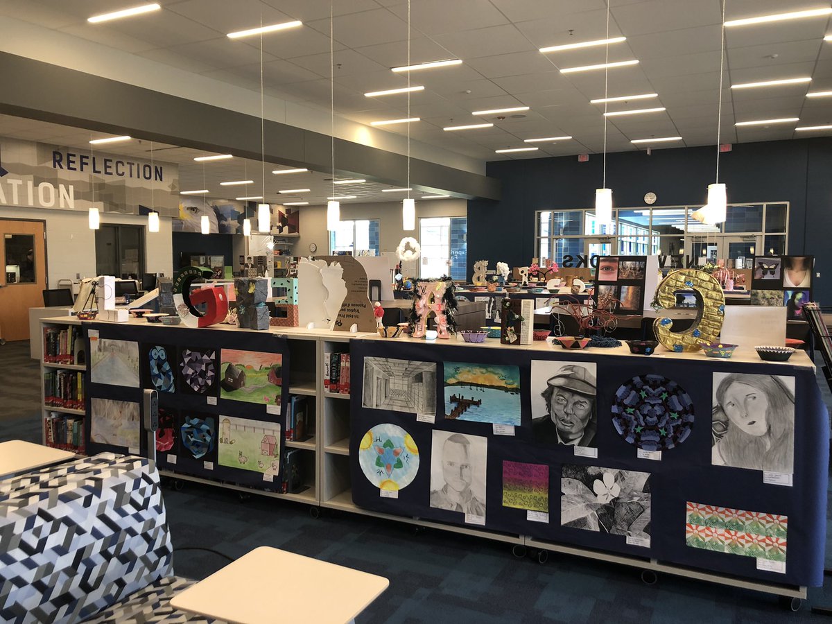 lrothmier's tweet photo. Today was the annual art fair held in the library. It truly transformed the space into a museum of incredible artwork! #gvlibraries https://t.co/bvUtPuA7GC