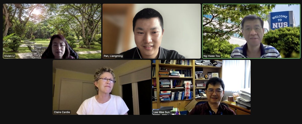 knmnyn's tweet photo. Congrats 🎓👨‍🎓Dr @PanLiangming on defending your thesis ✨Towards Generating Deep Questions From Text✨! He joins @ucsbNLP 's @WilliamWangNLP team for his postdoc. Thx to Hwee Tou Ng, Wee Sun Lee and @clairecardie in helping ✅the thesis! 👏🎉 Well done! @wing_nus #NUSComputing https://t.co/SjjRmO66Hz