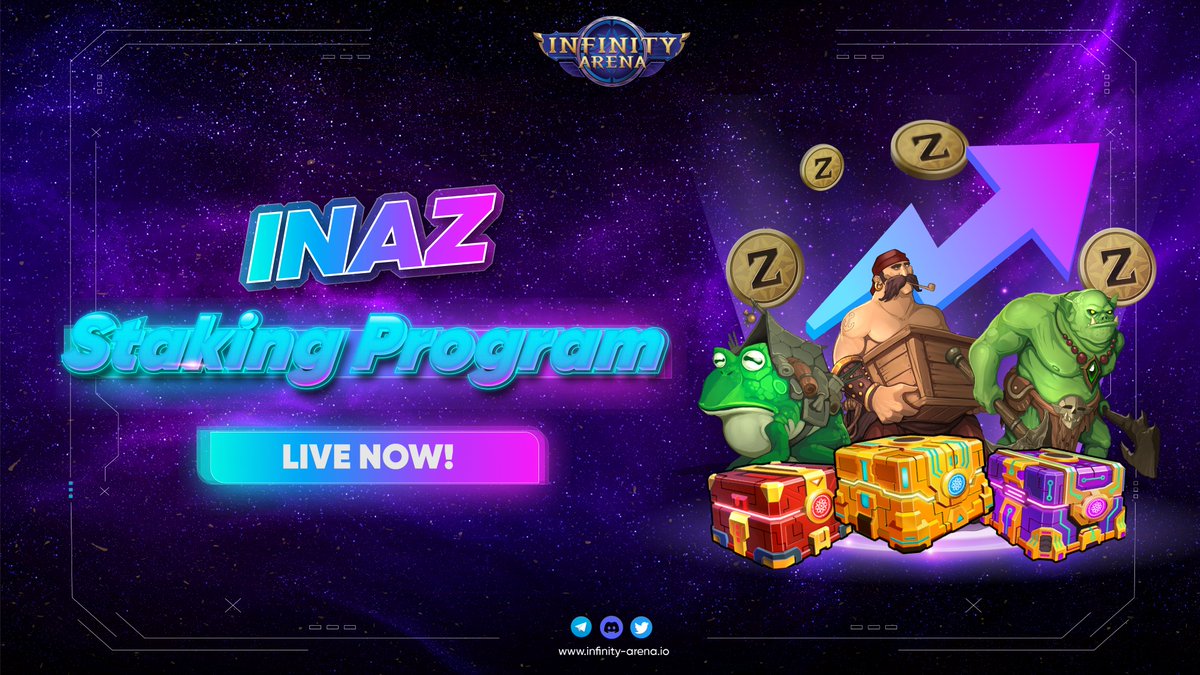 No more waiting, $INAZ holders! $INAZ staking is LIVE now!🔥

Stake $INAZ to earn more INAZ 💰game.infinity-arena.io

3⃣ staking plans with the #APY up to 45% 😉

Your bags ready? Stake early to secure the massive #APY and #INO whitelist spots! 🤩

#BSC #Staking #GameFi #Rewards
