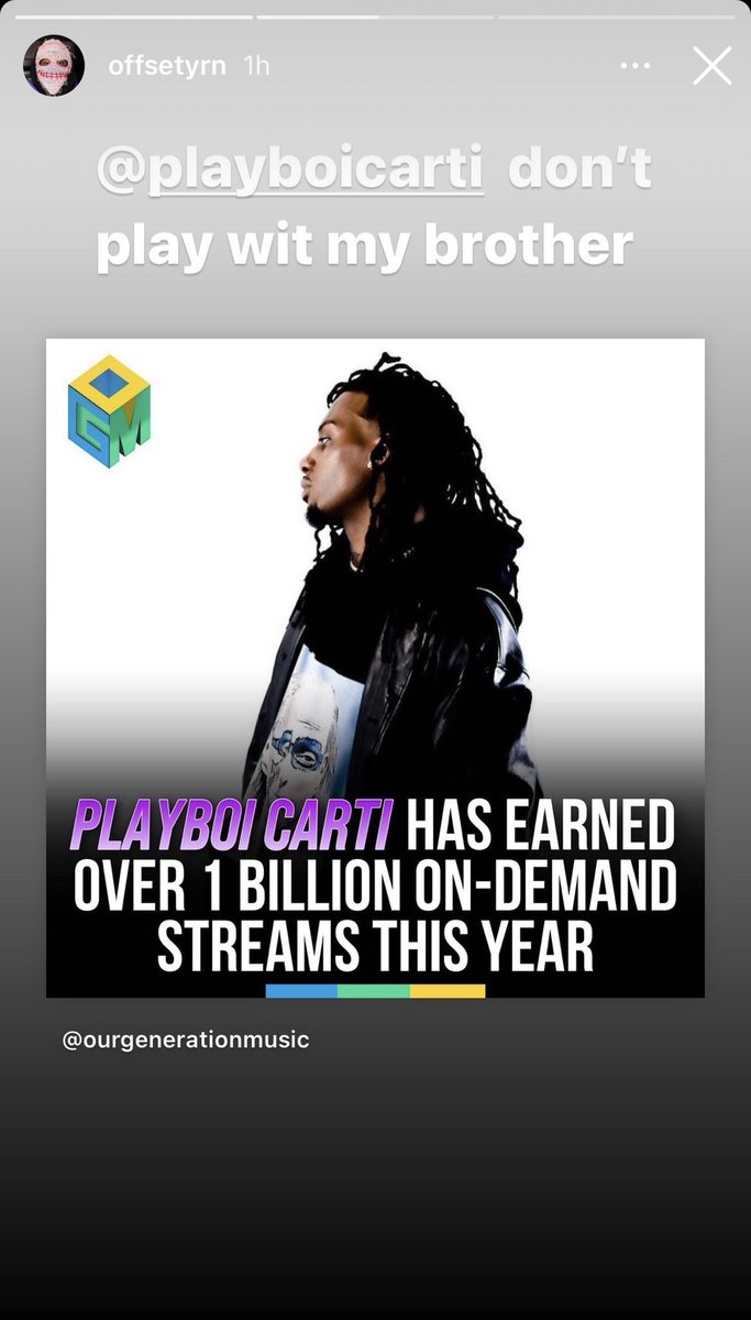 CartiCharts_'s tweet photo. . @OffsetYRN showing love to Carti https://t.co/pQbDR98EG4