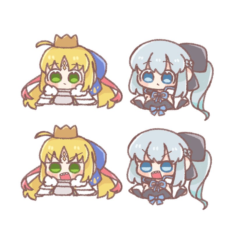 artoria caster (fate) ,artoria pendragon (fate) ,morgan le fay (fate) multiple girls blonde hair crown green eyes blue eyes facial mark hair bow  illustration images