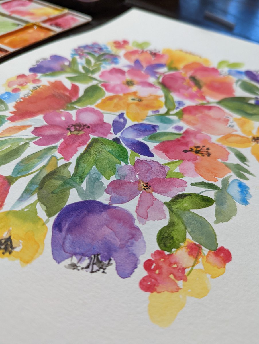 JodieGerling's tweet photo. First time playing with Windsor and Newton watercolors. I'm in love. Such vibrant colors. Can I please paint all day? For forever? Please and thank you.
#watercolorpainting #wayercolor #floralpainting #springpainting https://t.co/vjyeo1tPtc