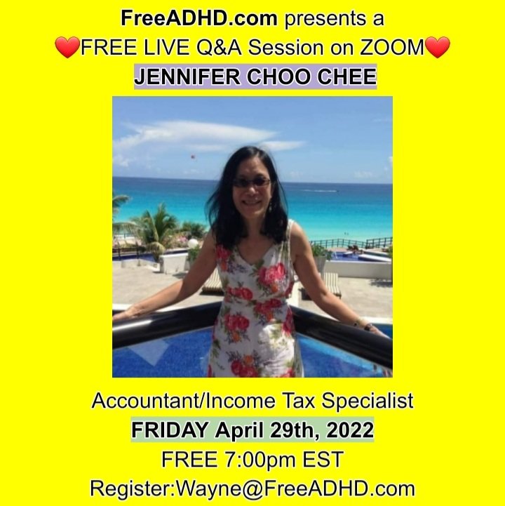 Jennifer C Income Tax Specialist April 29th, 2022 FREE 7:00pm EST  Register:Wayne@FreeADHD.com Most Canadians, with income under $20,000 and paying a little for rent, will benefit from a refund Trillium $300, GST $300, Climate Change $300, Rent $300 #freeadhdworld