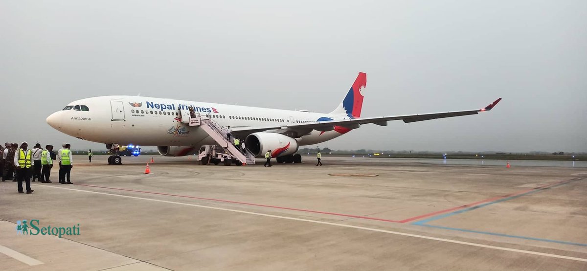 Historic Moment For #NepalAviation Sector 
#NepalAirlines wide body Plane touch down the newly inaugurated Gautam Buddha International Airport .Best Wishes For Smooth Operations Ahead & meet the potential goal to reach out through #WorldTravelers @hello_CAANepal @NepalAirlinesRA