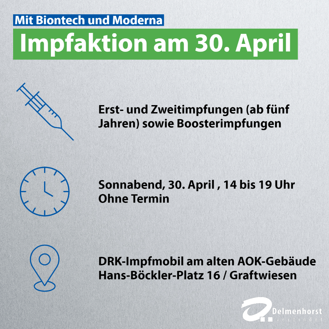delmenhorst_de's tweet photo. #Corona-Impfaktion zum #Kramermarkt in #Delmenhorst: Bürgerinnen und Bürger ab fünf Jahren können sich am Sonnabend von 14 bis 19 Uhr im DRK-Impfmobil am alten AOK-Gebäude (Hans-Böckler-Platz 16) gegen das #Coronavirus #impfen lassen – ohne Terminbuchung.
https://t.co/j7gHmhDD28 https://t.co/yyNF13pi7e
