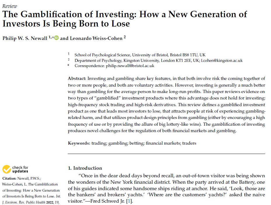 The gamblification of investing: How a new generation of investors is being born to lose

mdpi.com/1660-4601/19/9…