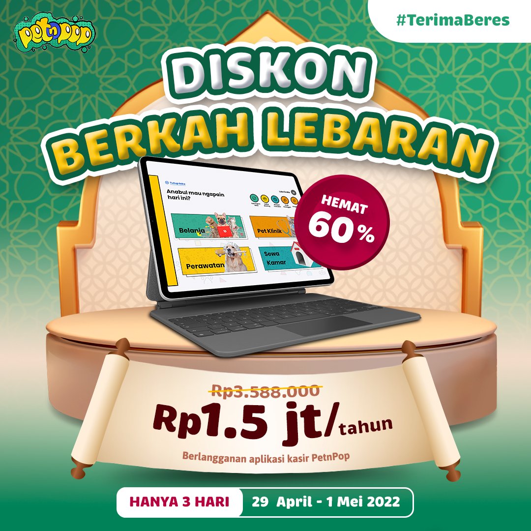 petnpop's tweet photo. Jangan Lewatkan FLASH SALE Hanya 3 Hari!

Promo Berkah Lebaran datang khusus untuk PEMILIK PET SHOP, dapatkan potongan harga spesial lebaran, langganan Aplikasi Kasir PetnPop cuma Rp 1,5 juta aja setahun, HEMAT sampai 60%! 

DAPATKAN SEKARANG! https://t.co/kwBeeVjCCh https://t.co/q5WhdMBcu4