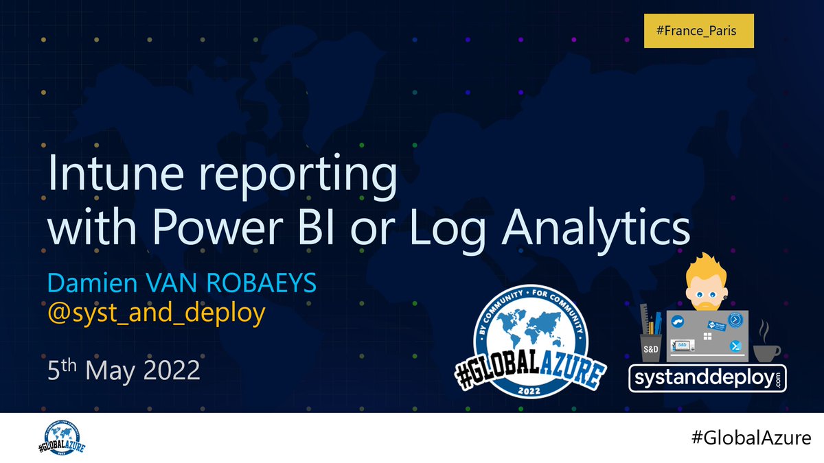 syst_and_deploy's tweet photo. 🗓 I will speak at the Global Azure 2022 about Intune reporting with Power BI or Log Analytics the 5th May 🚨

#MEMPowered #MSIntune #Intune #globalazure @GlobalAzure

👇On live on Youtube👇
https://t.co/mrxrwpvudz

ℹ More info ℹ
https://t.co/QvvS8HUZSp https://t.co/PZ27C33Ewi