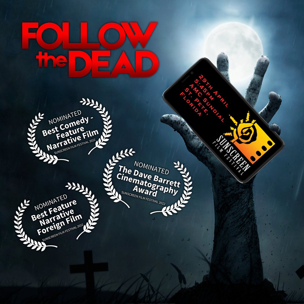 wildstagmedia's tweet photo. 3 SUNSCREEN NOMINATIONS! ☀

Follow the Dead screens TODAY at @SunscreenFF! 📽️✨

And we've have been honoured with three award nominations:

1️��� BEST COMEDY - FEATURE NARRATIVE FILM
2️⃣ BEST FEATURE NARRATIVE FOREIGN FILM
3️⃣ THE DAVE BARRETT CINEMATOGRAPHY AWARD

#SunscreenFF https://t.co/WZpE5kOVxA