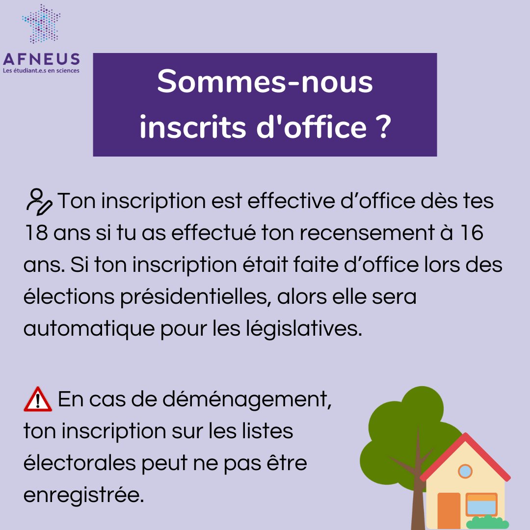 AFNEUS's tweet photo. [Elections législatives]

📢 Les 12 et 19 juin auront lieu les élections législatives 2022.

Pour voter, tu dois être inscrit.e.s sur les listes électorales. Cette inscription est totalement gratuite ! 🗳

⚠️ Il te reste une semaine pour t’inscrire sur les listes de ta commune. https://t.co/ZQM7d0IInu