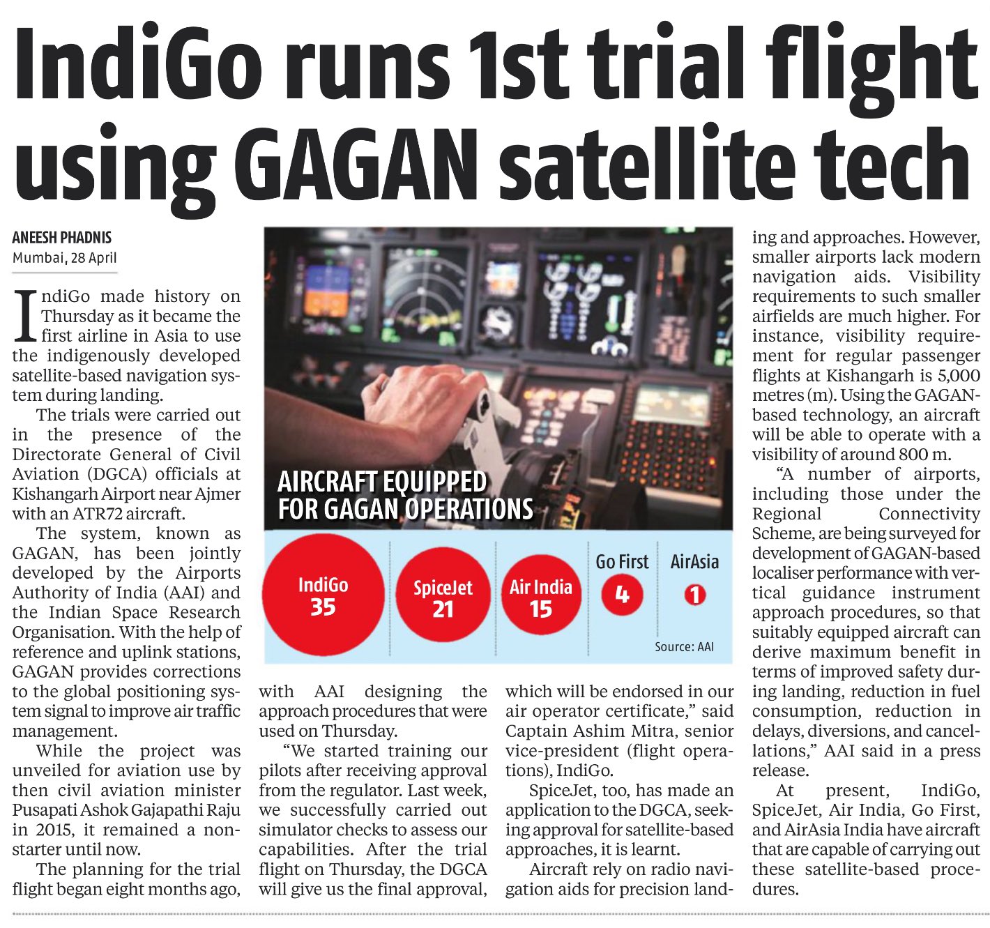 IndiGo using the indigenous navigation system GAGAN, iiQ8 info