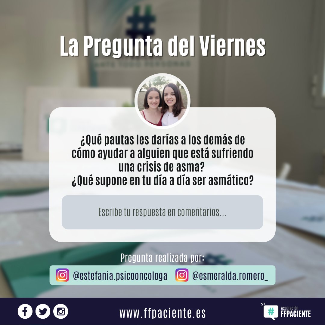Buscando en nuestra #RedDePacientes hemos encontrado a  <a href="/EsmeRomero91/">Esmeralda Romero</a> y a
<a href="/EstefaniaRom91/">Estefanía Romero</a> y lanzan la pregunta de hoy...

🗣️¿Qué pautas les darías a los demás de cómo ayudar a alguien que está sufriendo una crisis de asma? 
¿Qué supone en tu día a día ser asmático?

#asma