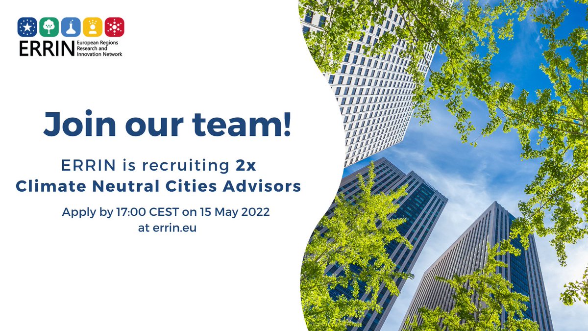ERRINNetwork's tweet photo. 📢ERRIN is on the search for 2 Climate Neutral Cities Advisors to join its Secretariat! These new colleagues will support ERRIN’s ongoing work with @NetZeroCitiesEU &amp; diverse #GreenTransition activities in the secretariat. Learn more and apply by 15 May: https://t.co/dn9QUUqa3b https://t.co/bjKejVYHC7