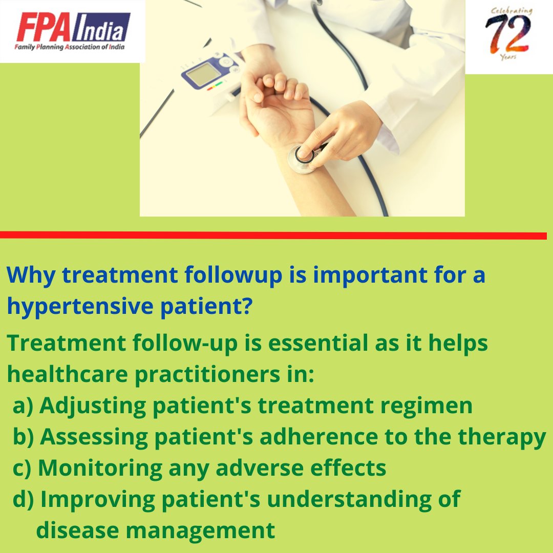 FPA_India's tweet photo. A regular treatment follow-up as advised by the doctor is essential for a person who is diagnosed with hypertension.
#Beatthepressure #FPAI #GHAI #PrACHI #Hypertension #NCD #MoHFW #ResolvetoSaveLives #WHO https://t.co/oDWUOPCqSr