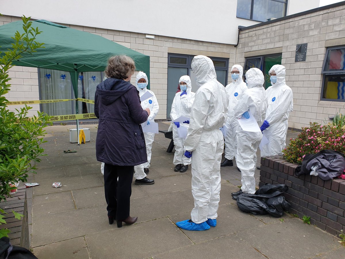 Not aliens or a murder, we have the forensics team from university of Bedfordshire working with our year 10 students with a scene of crime. Exploring careers, role play.  Great fun.  #Forensics #outreach #universityofBedfordshire