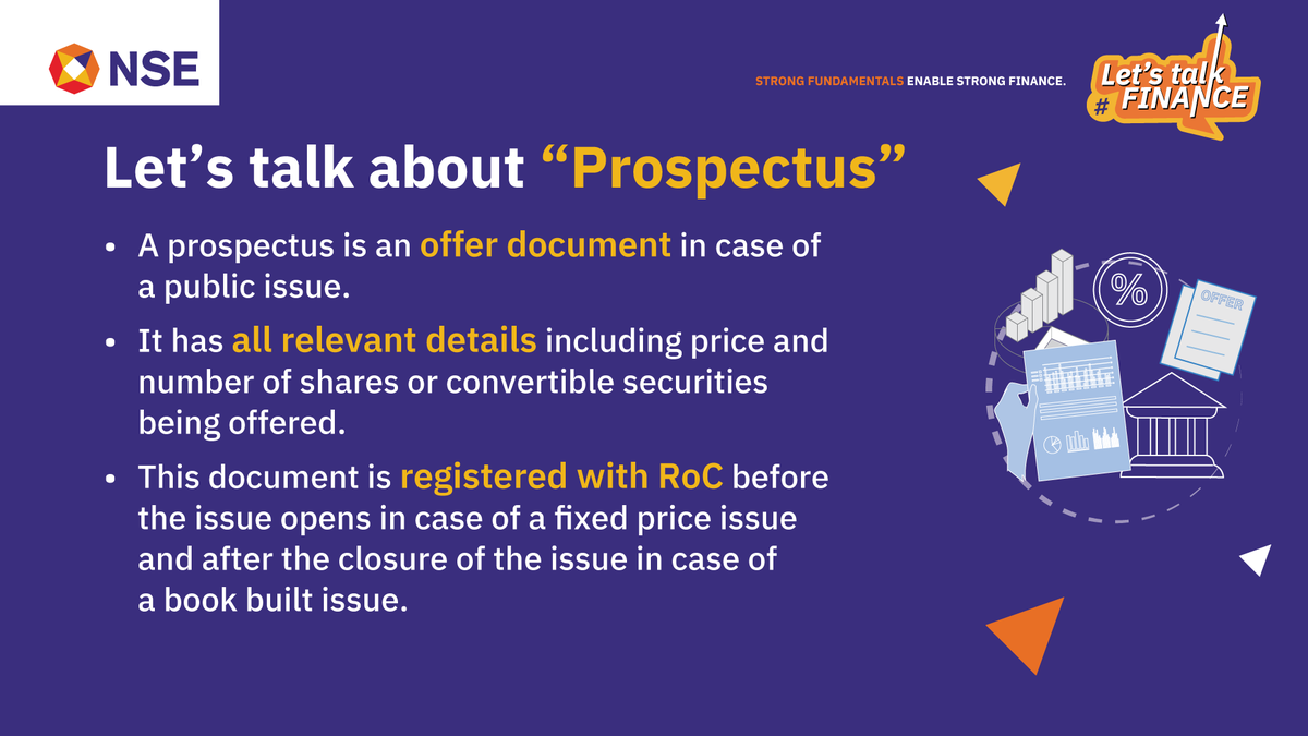 NSEIndia's tweet photo. Did you know? ‘Offer Document’ is called “Prospectus” in case of a public issue. Let's understand the same in more detail in today's post.
#NSE #LetsTalkFinance #StockMarket #ShareMarket #OfferDocument #Prospectus https://t.co/RxbBPV7ui4