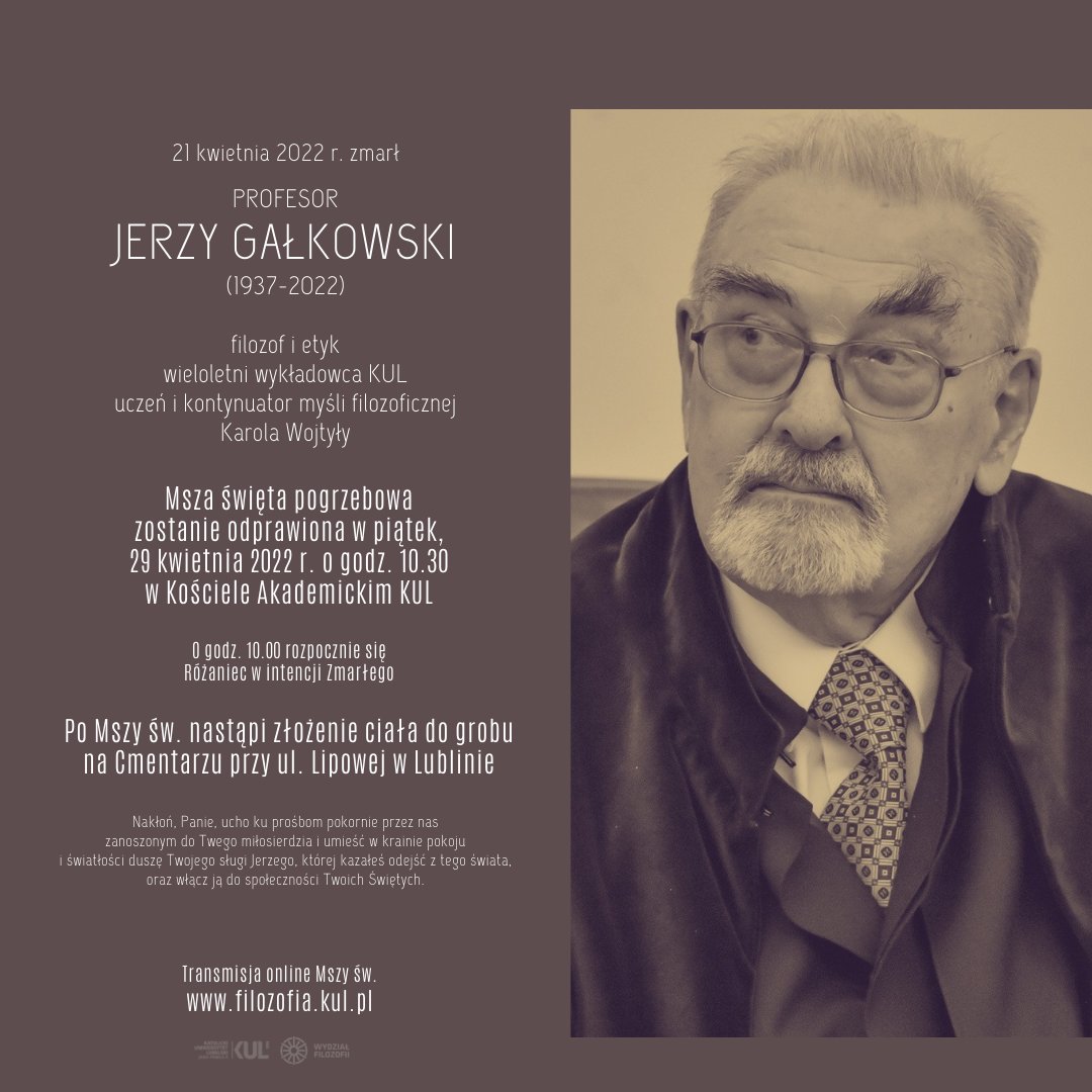 FilozofiaKUL's tweet photo. MSZA ŚW. POGRZEBOWA
W INTENCJI PROFESORA JERZEGO GAŁKOWSKIEGO
Transmisja online

https://t.co/RFlSBBhpFw https://t.co/bOcuoT1vF0