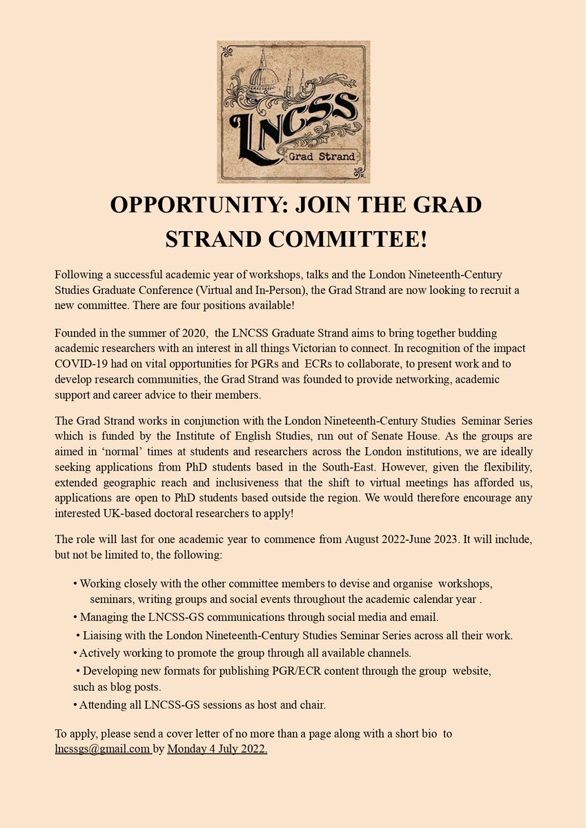 LNCSSGS's tweet photo. Following a fantastic final event of the academic year, the LNCSS-GS are excited to announce the search for a new committee! See the poster below for further information regarding this incredible opportunity! #LNCSSGS https://t.co/SFfOE2dBEe