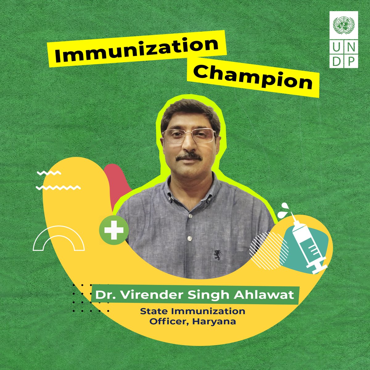 #ImmunizationChampion👨🏾‍⚕️: Meet Dr. Virender Singh Ahalawat from #Haryana.

He ensured full immunisation of infants & pregnant women in remote villages, even during #COVID19.

This #ImmunizationWeek, let’s salute our health heroes who put duty before self to ensure #LongLifeforAll.