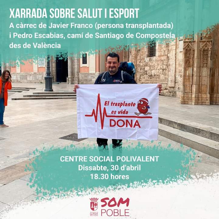 🔊 VINE DEMÀ A LA XARRADA SOBRE SALUT I ESPORT ⛑️🚶‍♀️

Javier Franco, trasplantat recentment de renyó, i Pedro Escabias fan una parada en la Font de la Figuera, camí de Santiago de Compostela, per a sensibilitzar-nos en la donació d'òrgans 💞

#LaFontSomSolidaritat
#DonaVida