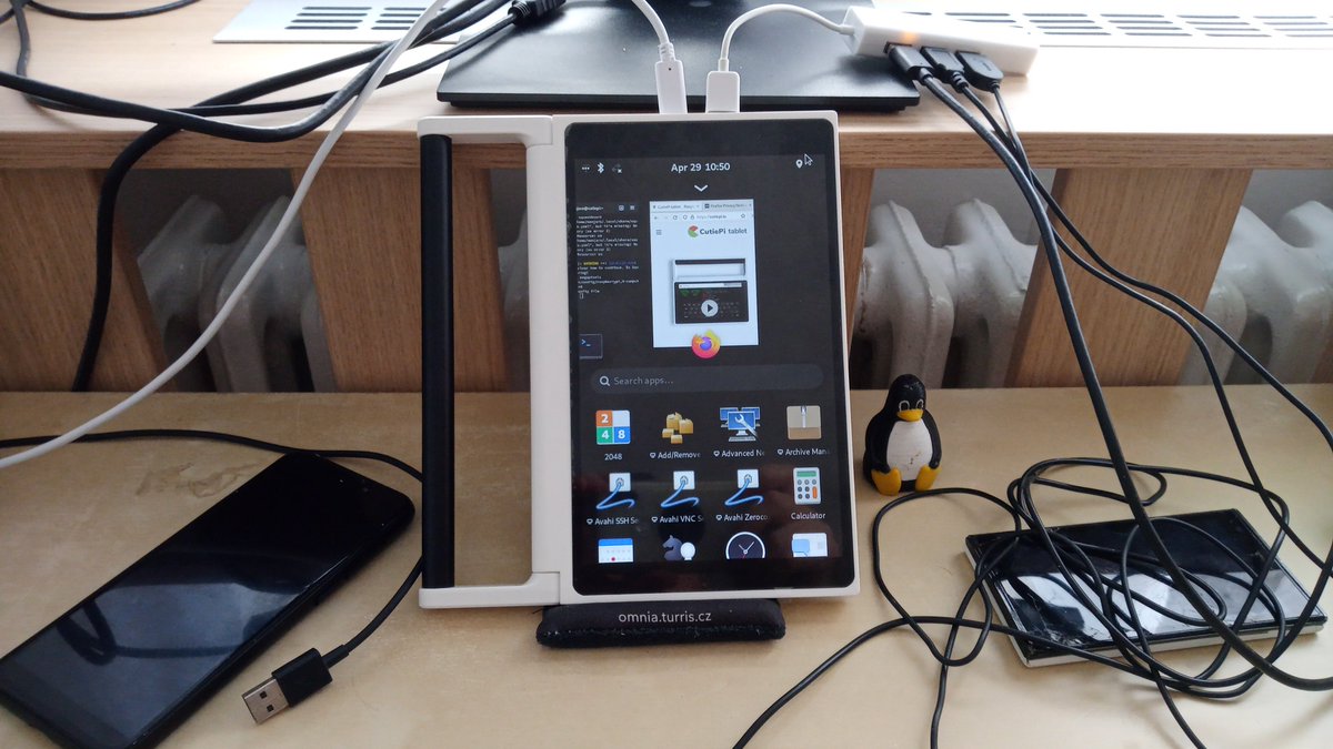 Running new desktop environment looks like fun. #Phosh on <a href="/cutiepi_io/">CutiePi tablet</a> 
- My image, systemd.debug-shell=1; useradd manjaro; passwd manjaro; touch /etc/locale.conf; phosh; #fun; #profit