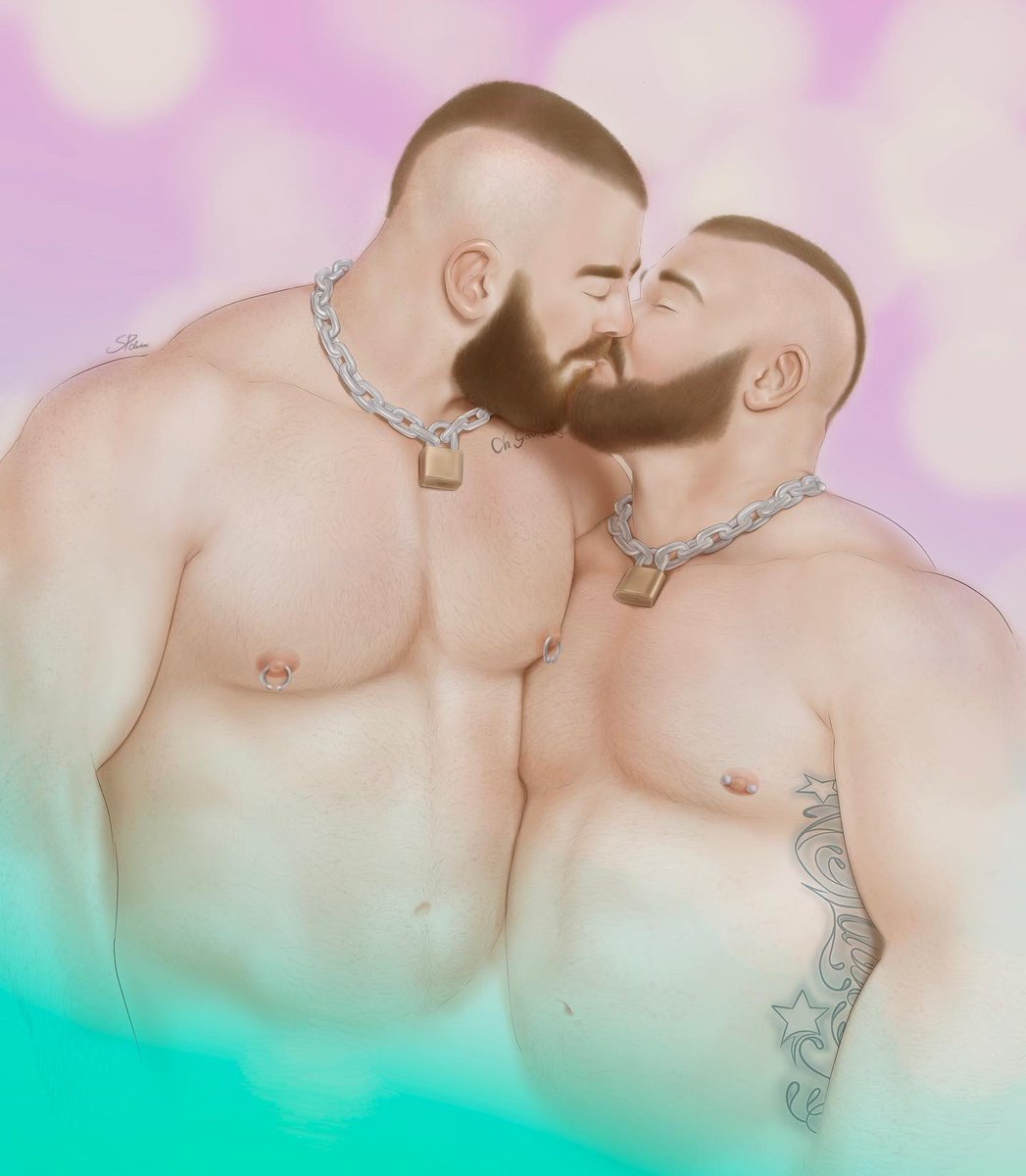 Superclusterx's tweet photo. “A taste of your lips” 

#CoupleGoals #Inspiration #gayart #musclebear https://t.co/B0ZQGymhtK