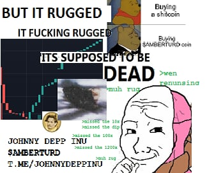 JohnnyDeppInu's tweet photo. The community has made this hilarious advertisement for us which is now being shown on 4chan's finest, /biz/ ! #AmberTurd #JusticeForJohnnyDeep #JohnnyDeppInu #BSCGems https://t.co/br71URtV76