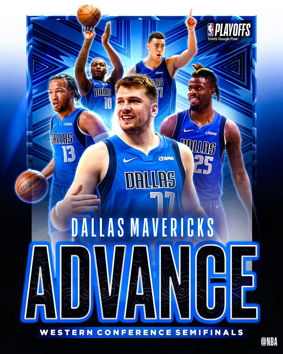 NBA (@nba) on Twitter photo The <a href="/dallasmavs/">Dallas Mavericks</a> advance to the Western Conference Semifinals!
#NBAPlayoffs presented by Google Pixel The <a href="/dallasmavs/">Dallas Mavericks</a> advance to the Western Conference Semifinals!
#NBAPlayoffs presented by Google Pixel