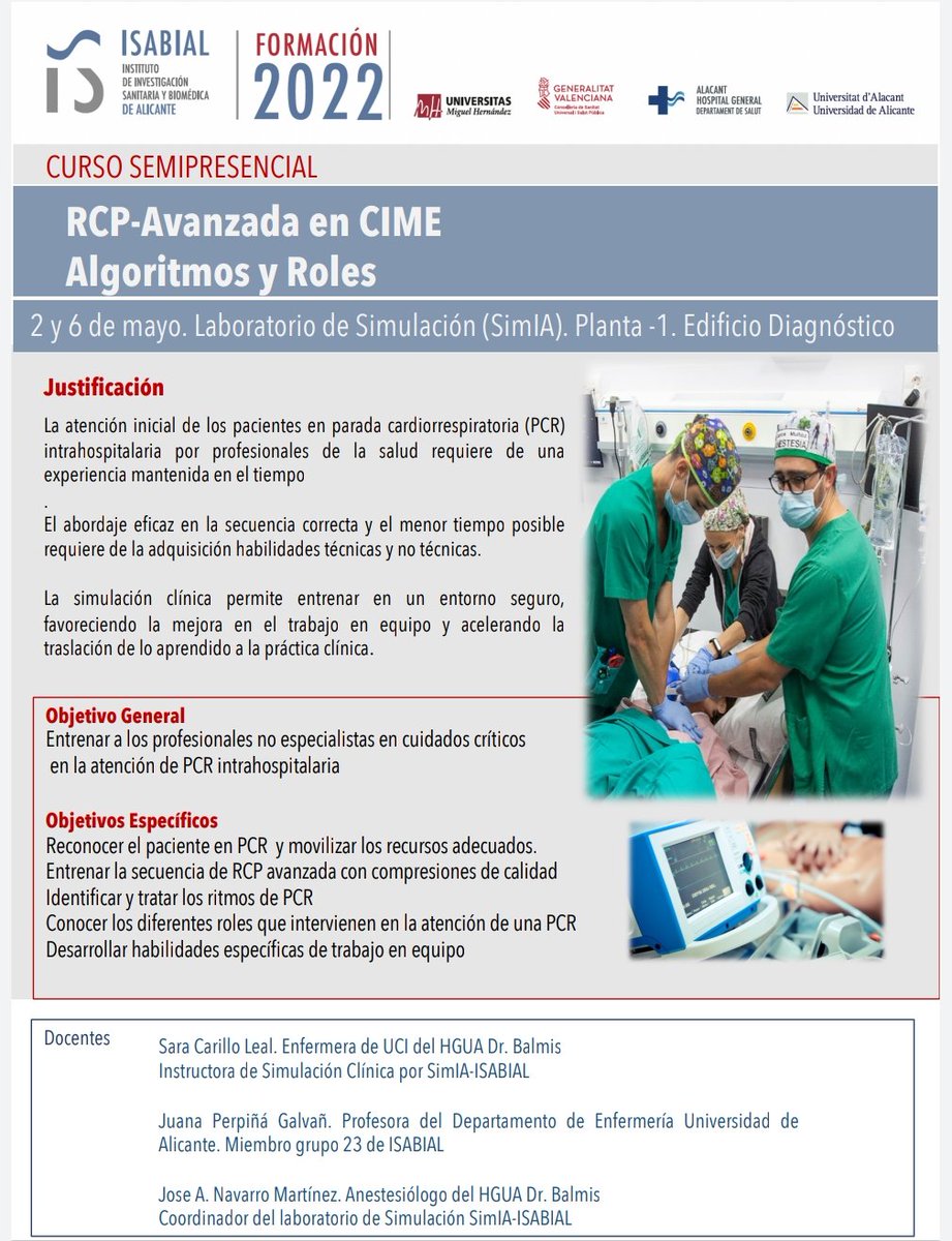 SimIAlicante's tweet photo. Entrenamiento de #RCP en el @GVAsalualicante con el objetivo de mejorar el trabajo como equipo: roles y funciones. Primera etapa: Unidad de Cuidados Intermedios Médicos @isabial_iis @UA_Universidad https://t.co/BUH3X1AIzR