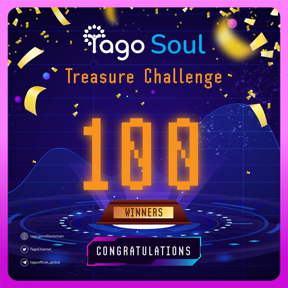 💎 TAGOSOUL TREASURE CHALLENGE - CONGRATULATIONS TO 100 WINNERS 🎉

👉🏻 List of 100 winners: docs.google.com/spreadsheets/d… 
Thank you for participating and congratulations 🎊

🌐 t.me/tagoofficial_g… 

#Tago #TagoSoulTreasureChallenge #TagoVerse #AITagoSoul #TalktoEarn