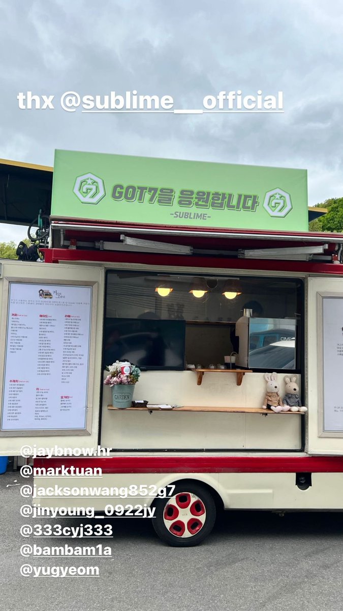 sevendless's tweet photo. Sublime sent a coffee/food truck with the message, "We support/cheer for GOT7" 🥹🥹🥹

Youngjae tagged the members! 

#GOT7 #갓세븐 @GOT7Official https://t.co/98uCpUtre4
