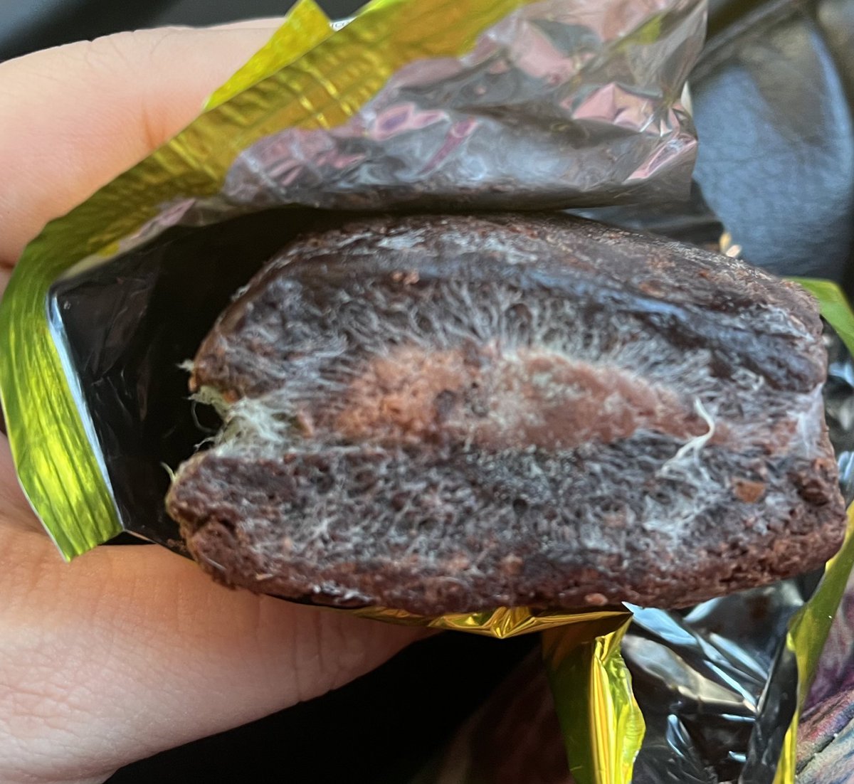 _lufava's tweet photo. E eu que resolvi comprar um Brownie hoje e estava nessas condições… Ps: comprei em um lugar muito conceituado aqui em mju e sim era caseiro. Nessa horas que eu fico impressionada como as pessoas pagam pau para alguns estabelecimentos… 🤢😰 https://t.co/krnylNial0