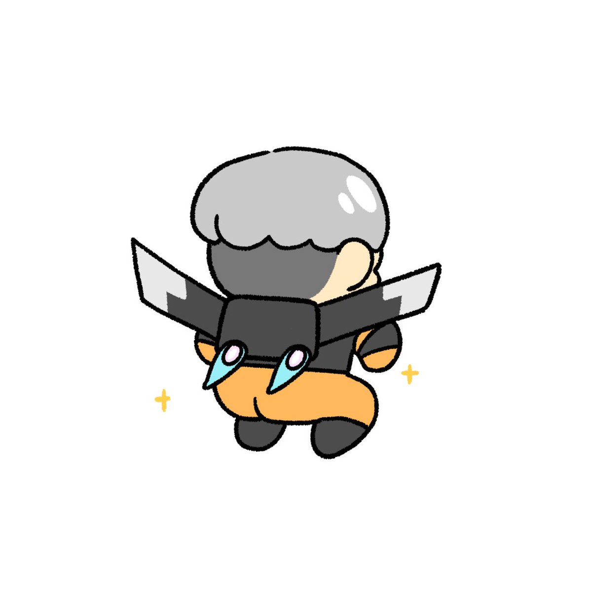 jetpack solo chibi white background bodysuit grey hair orange bodysuit  illustration images