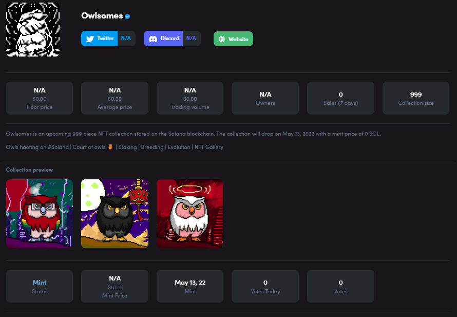 We have just listed <a href="/Owlsomes/">Owlsomes</a> on NFTFeed! 🔥

nftfeed.app/solana/project…
#SOL #Solana #SolanaNFT #nft #SolanaCommunity