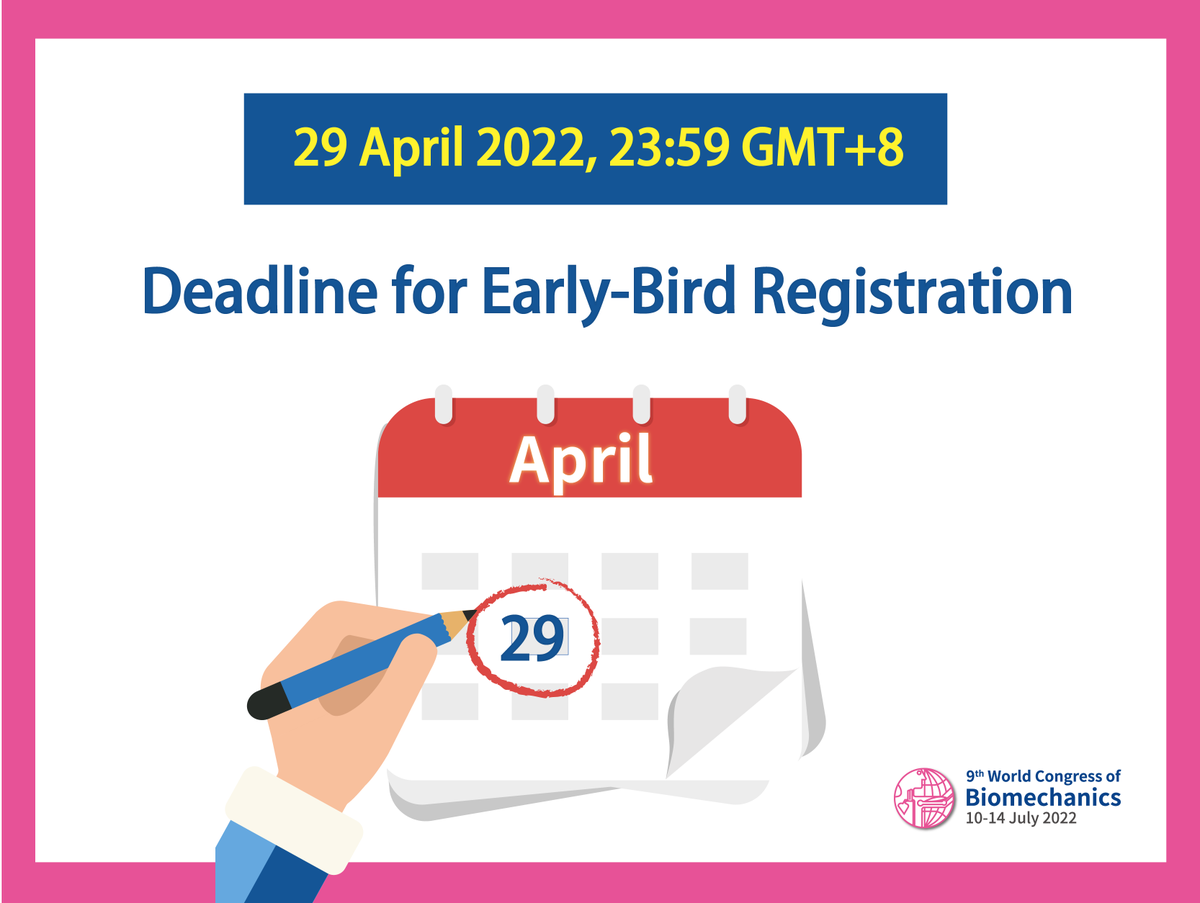 Last Call for Early-bird Registration!
Registration link: wcb2022.com/reg.asp
#WCB2022 #Taipei #Taiwan #World #Congress #Biomechanics #InPersonMeeting #HybridMeeting