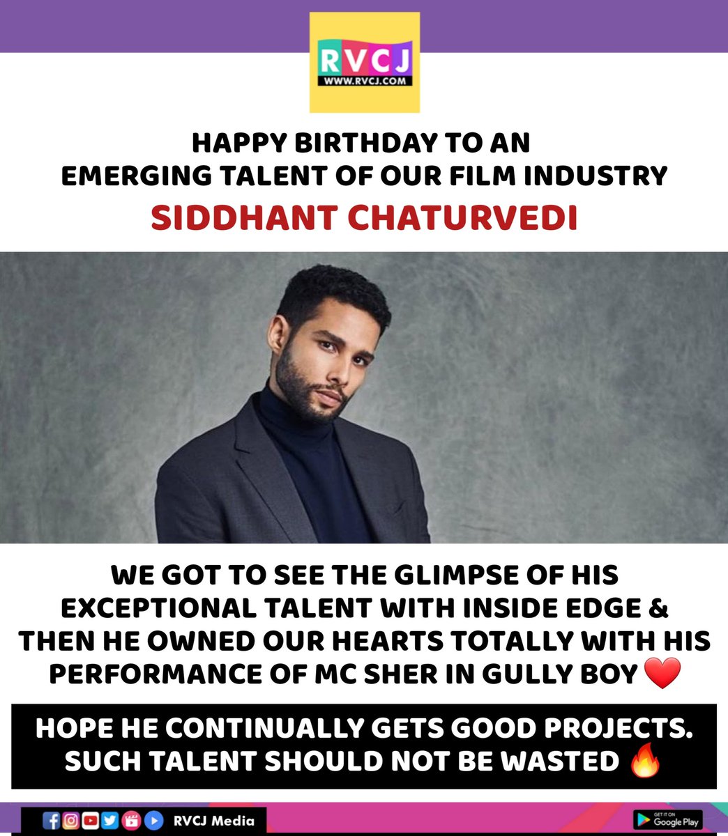 rvcjmovies's tweet photo. Happy Birthday Siddhant Chaturvedi!
#siddhantchaturvedi #mcsher #gullyboy #rvcjmovies #rvcjinsta @SiddyChats https://t.co/aHYIlcDfxo