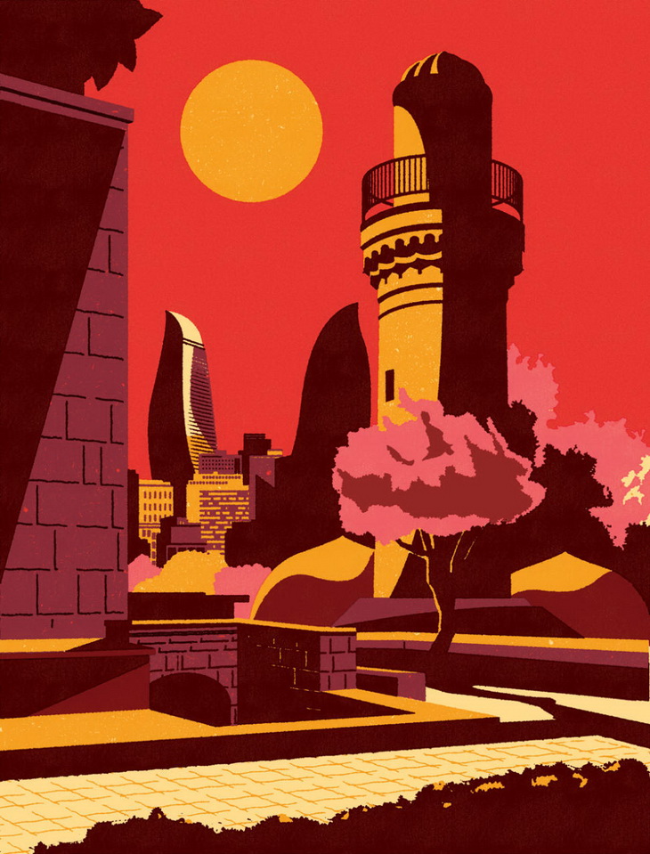 BCAmagazine's tweet photo. English graphic designer Bobby Evans has shared on his blog these illustrations of one of the most beautiful places in Azerbaijan - Icheri Sheher. He paid a visit to Baku for two days to see Icheri Sheher and other sights with his own eyes and created illustrations. #Azerbaijan https://t.co/d5KB8MH3tJ