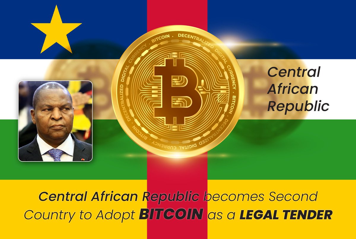 marketrill's tweet photo. Crypto has The Central African Republic has adopted Bitcoin as an official currency. 
It is a decisive step toward opening up new opportunities for their  country according to sources
 
#networking  #crypto #rewards #marketrill #freecoins #signup #bonuscoins https://t.co/66lBJsEcbd