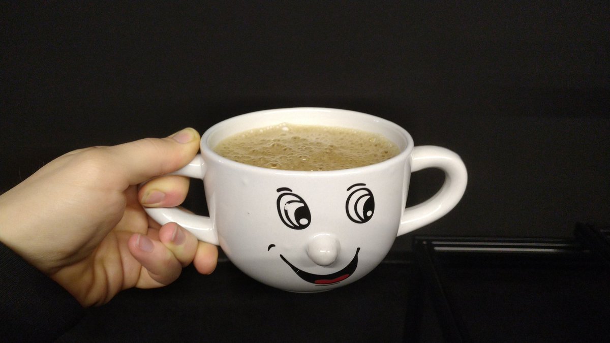 How my day is? In a picture:
It is actually a soup bowl or a bowl for snacks. Coffee works too. Wolfy needs it.