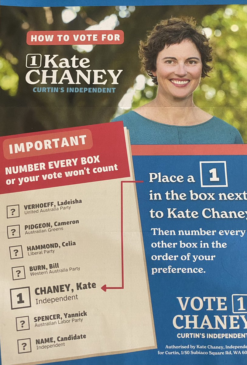 Michael Traill (@michaeltraill1) on Twitter photo Teal independent <a href="/ChaneyforCurtin/">Kate Chaney</a>’s how to vote card.
Clever tactic or one that’ll leave her open to more Coalition attacks?
#auspol Teal independent <a href="/ChaneyforCurtin/">Kate Chaney</a>’s how to vote card.
Clever tactic or one that’ll leave her open to more Coalition attacks?
#auspol