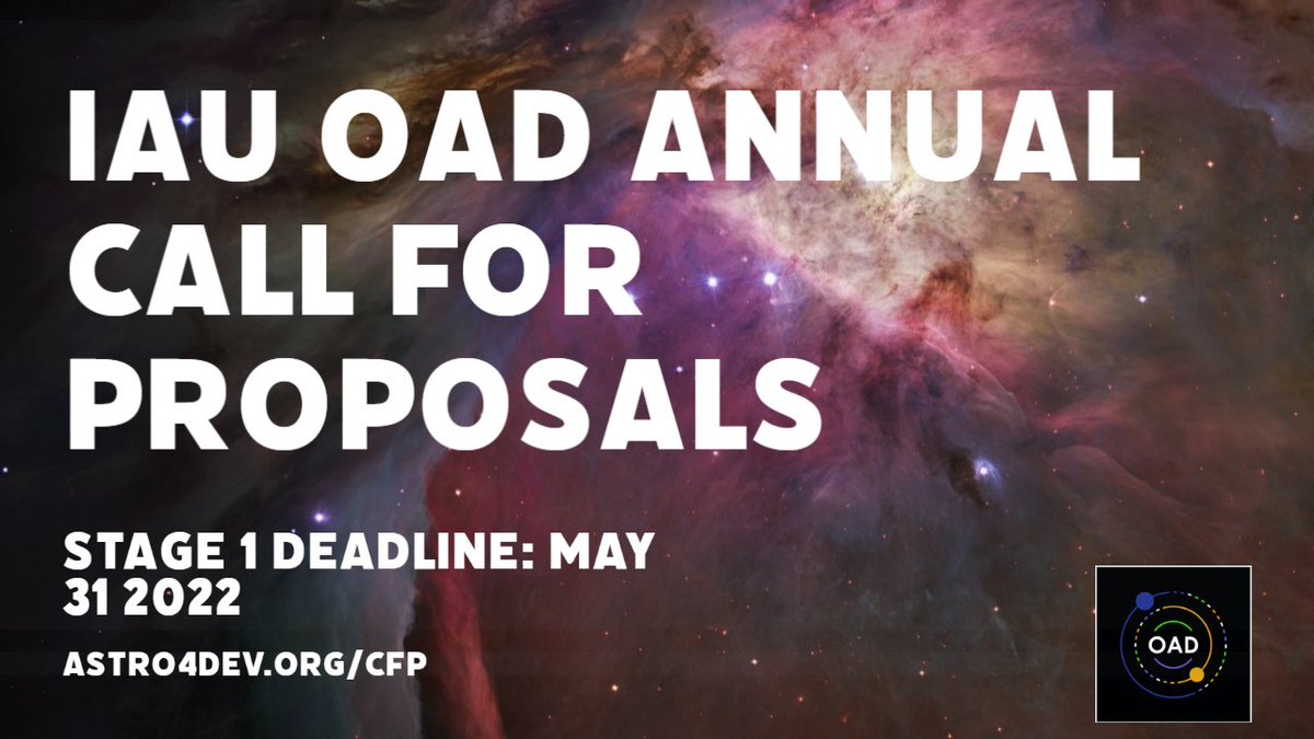 IAU-OAD (@astro4dev) on Twitter photo 2022 #Astro4dev Call for Proposals is Open. Projects should use #astronomy as a tool to address one or more challenges related to #sustainabledevelopment. In view of <a href="/IYBSSD2022/">Int. Yr. Basic Sciences for Sust. Development</a> we also invite projects that use any field of #basicsciences
Deadline: May 31
astro4dev.org/cfp/ 2022 #Astro4dev Call for Proposals is Open. Projects should use #astronomy as a tool to address one or more challenges related to #sustainabledevelopment. In view of <a href="/IYBSSD2022/">Int. Yr. Basic Sciences for Sust. Development</a> we also invite projects that use any field of #basicsciences
Deadline: May 31
astro4dev.org/cfp/